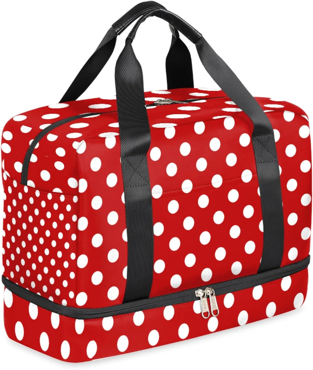 Polka Dot Sports Gym Bag with Shoes Compartment, Red and White Polka Dot Travel Duffel Bag Tote Weekender Bag Overnight Bag Workout Bag for Women Men Boys Girls