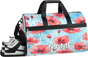 Poppy Flower Watercolor Sports Gym Bag with Wet Pocket & Shoes Compartment Travel Duffel Bag for Women Men Custom Sports Gym Bag Personalized Overnight Stay Weekend Tote Beach Luggage