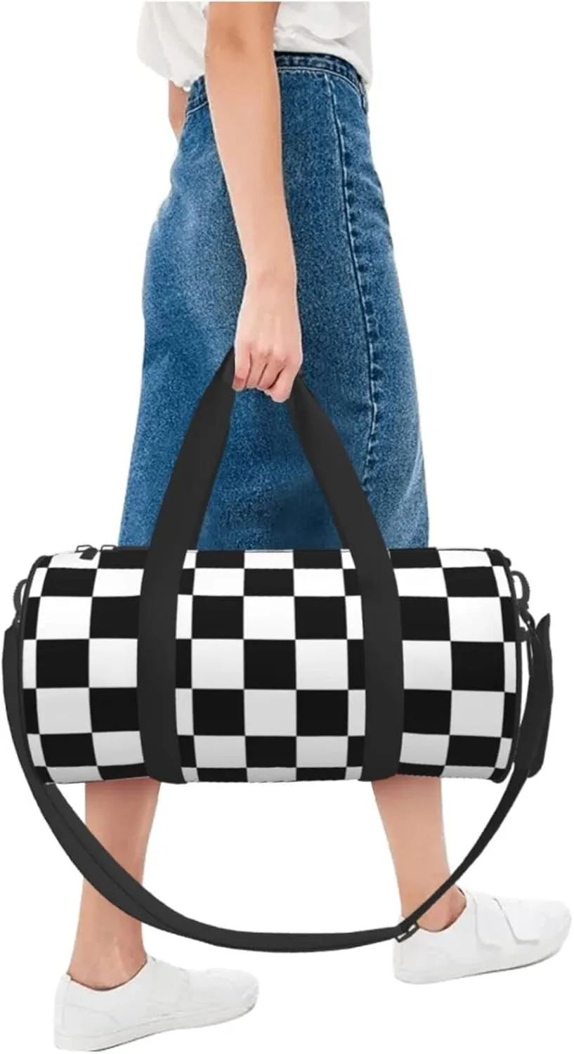 Race Checkered Sports Gym Bag Racing Checkerboard Travel Duffel Bag Shoes Compartment For Men Women Foldable Lightweight Yoga Gym Sports Bag 17.7 X 9 X 9 Inches