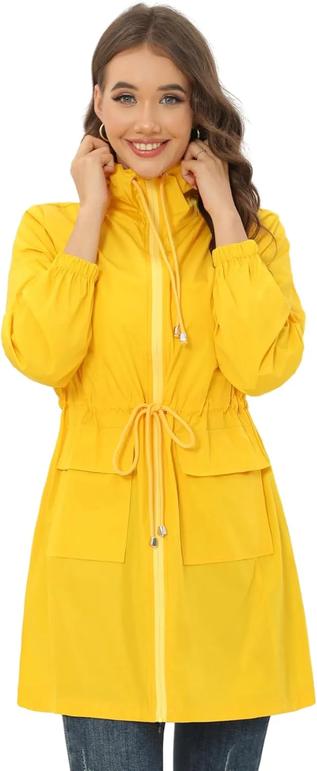 Rain Jacket for Women Waterproof with Hood Active Outdoor Long Rain Coats Packable Raincoat Lightweight Windbreaker