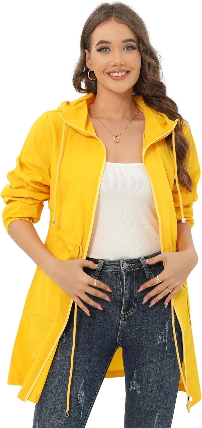 Rain Jacket for Women Waterproof with Hood Active Outdoor Long Rain Coats Packable Raincoat Lightweight Windbreaker