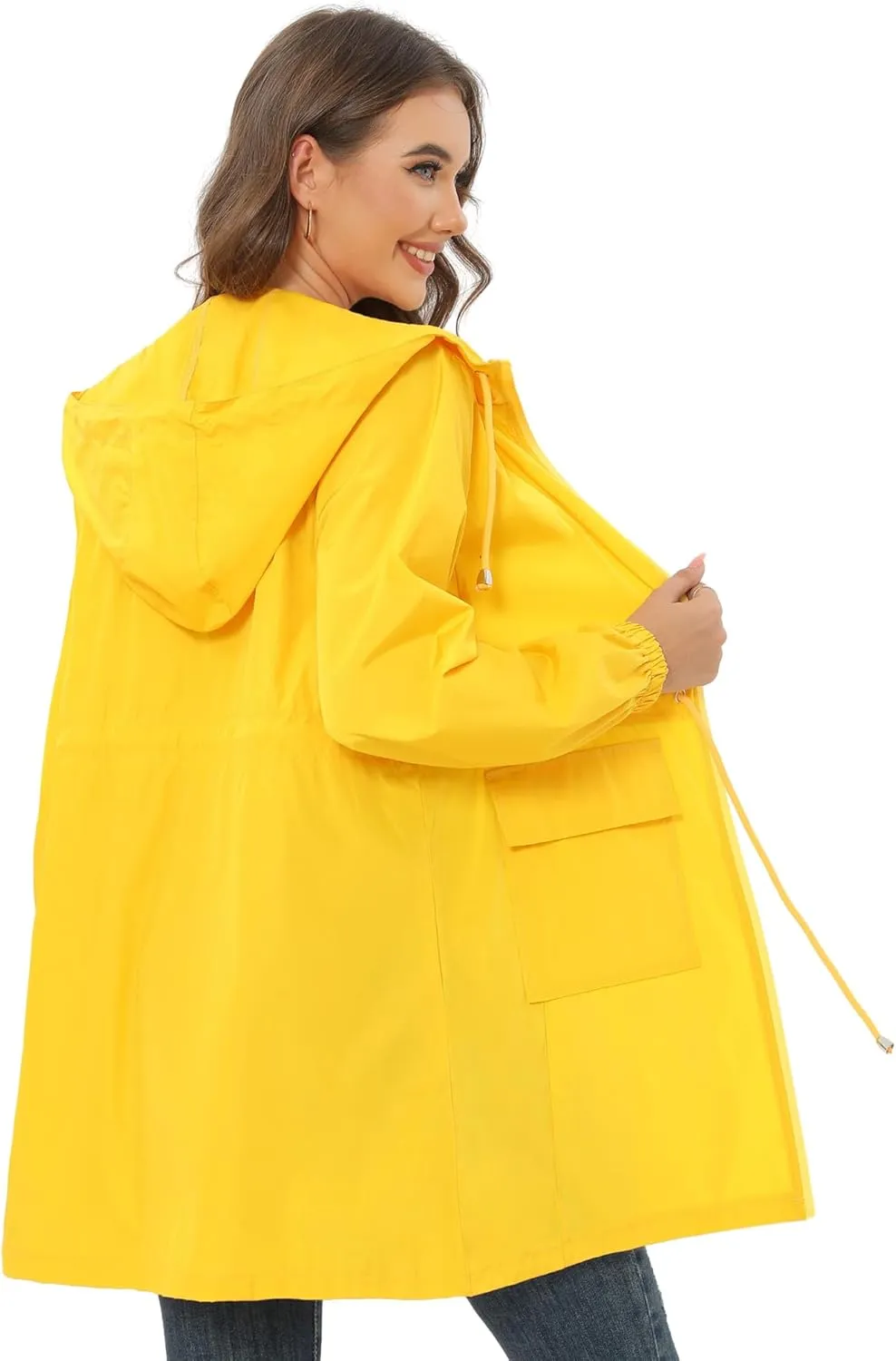 Rain Jacket for Women Waterproof with Hood Active Outdoor Long Rain Coats Packable Raincoat Lightweight Windbreaker