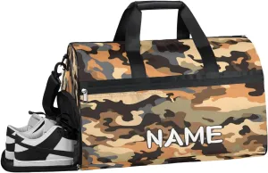 Retro Camouflage Geometric Patterns Sports Gym Bag with Wet Pocket & Shoes Compartment Travel Duffel Bag for Women Men Custom Sports Gym Bag Personalized Overnight Stay Weekend Tote Beach Luggage