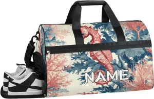 Retro Hippocampus Ocean Summer Sports Gym Bag with Wet Pocket & Shoes Compartment Travel Duffel Bag for Women Men Custom Sports Gym Bag Personalized Overnight Stay Weekend Tote Beach Luggage