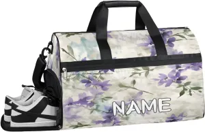 Retro Lavender Watercolor Sports Gym Bag with Wet Pocket & Shoes Compartment Travel Duffel Bag for Women Men Custom Sports Gym Bag Personalized Overnight Stay Weekend Tote Beach Luggage