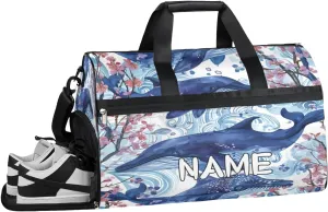 Retro Ocean Whale Sports Gym Bag with Wet Pocket & Shoes Compartment Travel Duffel Bag for Women Men Custom Sports Gym Bag Personalized Overnight Stay Weekend Tote Beach Luggage