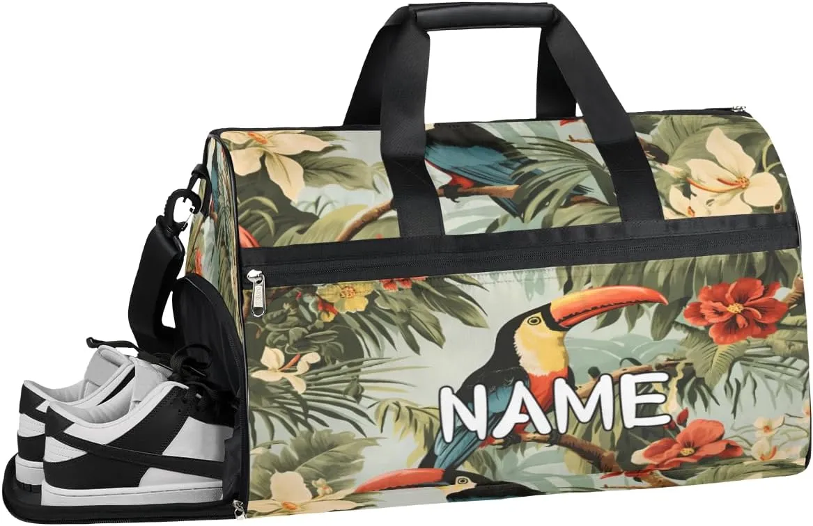 Retro Toucan Background Sports Gym Bag with Wet Pocket & Shoes Compartment Travel Duffel Bag for Women Men Custom Sports Gym Bag Personalized Overnight Stay Weekend Tote Beach Luggage