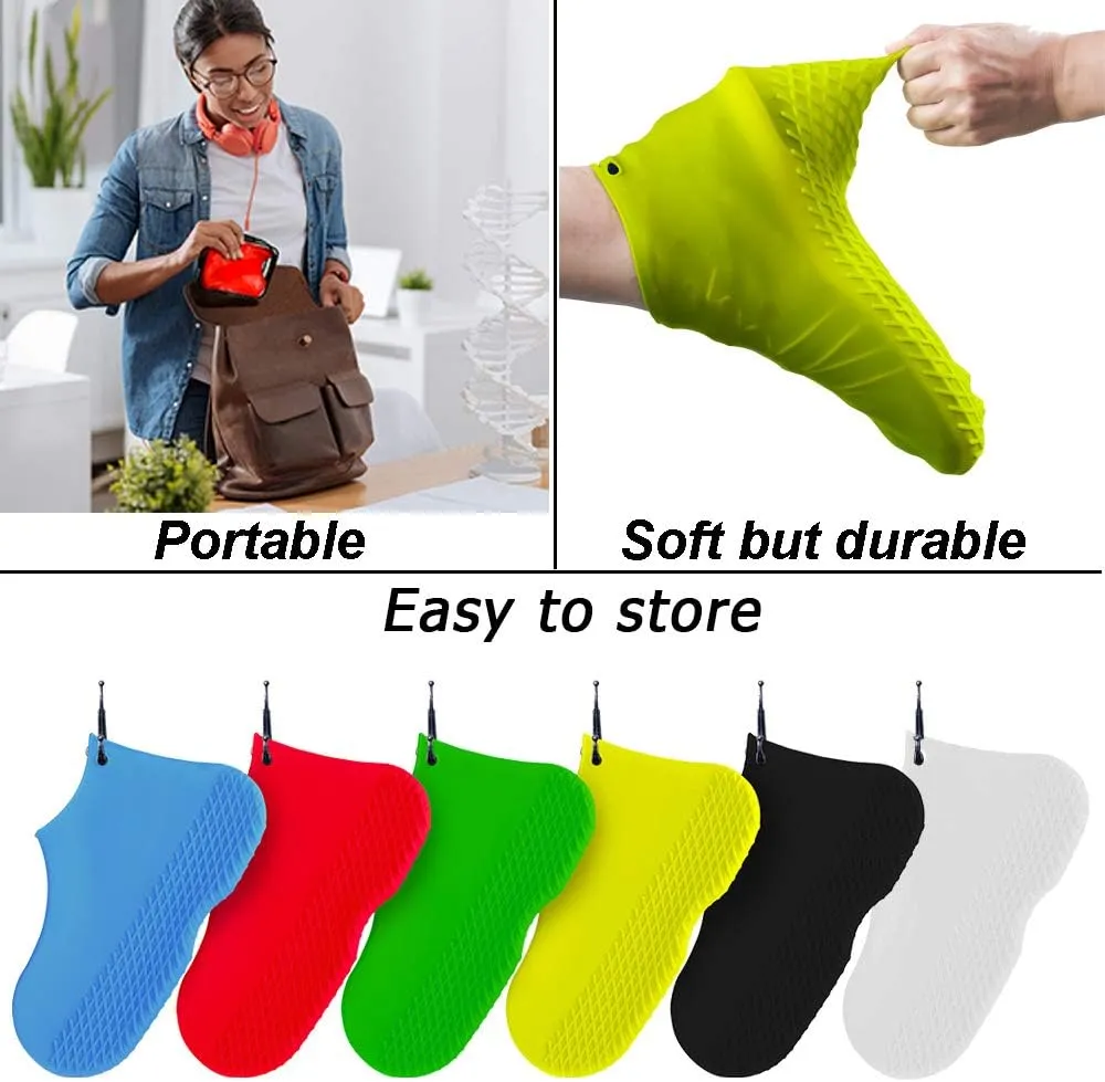 Reusable Silicone Waterproof Shoe Covers with Carrying Bag, No-Slip Silicone Rubber Shoe Protectors for Kids,Men and Women