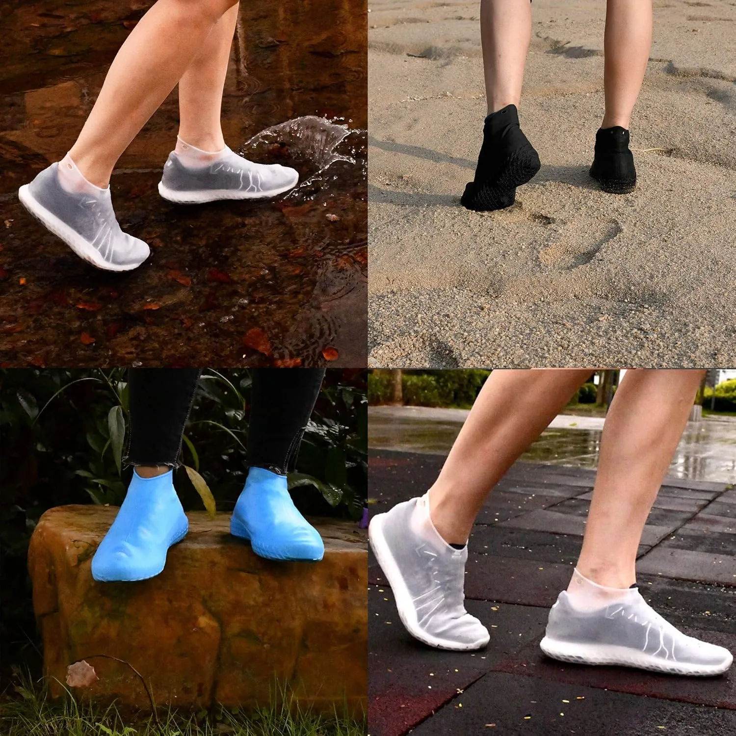 Reusable Silicone Waterproof Shoe Covers with Carrying Bag, No-Slip Silicone Rubber Shoe Protectors for Kids,Men and Women