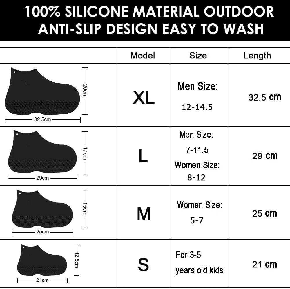 Reusable Silicone Waterproof Shoe Covers with Carrying Bag, No-Slip Silicone Rubber Shoe Protectors for Kids,Men and Women