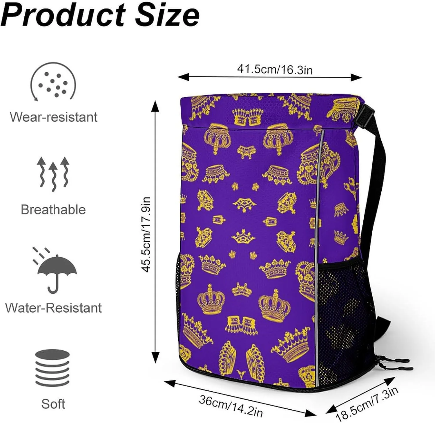 Royal Crown Sports Backpack with Large Mouth Design And Dry Wet Separation for Unisex