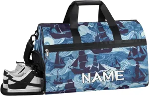 Sailboat Ocean Print Sports Gym Bag with Wet Pocket & Shoes Compartment Travel Duffel Bag for Women Men Custom Sports Gym Bag Personalized Overnight Stay Weekend Tote Beach Luggage