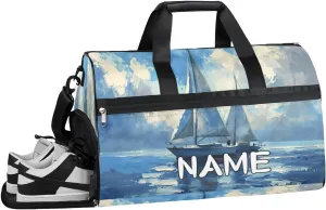 Sailboat Ocean Summer Sports Gym Bag with Wet Pocket & Shoes Compartment Travel Duffel Bag for Women Men Custom Sports Gym Bag Personalized Overnight Stay Weekend Tote Beach Luggage