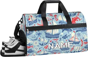 Sailboat Starfish Ocean Sports Gym Bag with Wet Pocket & Shoes Compartment Travel Duffel Bag for Women Men Custom Sports Gym Bag Personalized Overnight Stay Weekend Tote Beach Luggage