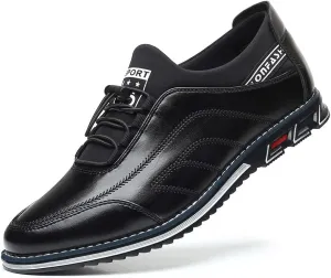 Santimon Mens Casual Leather Drawstring Slip-On Sneakers Business Formal Walking Comfort Driving Lofers Classic Moccasin Shoes