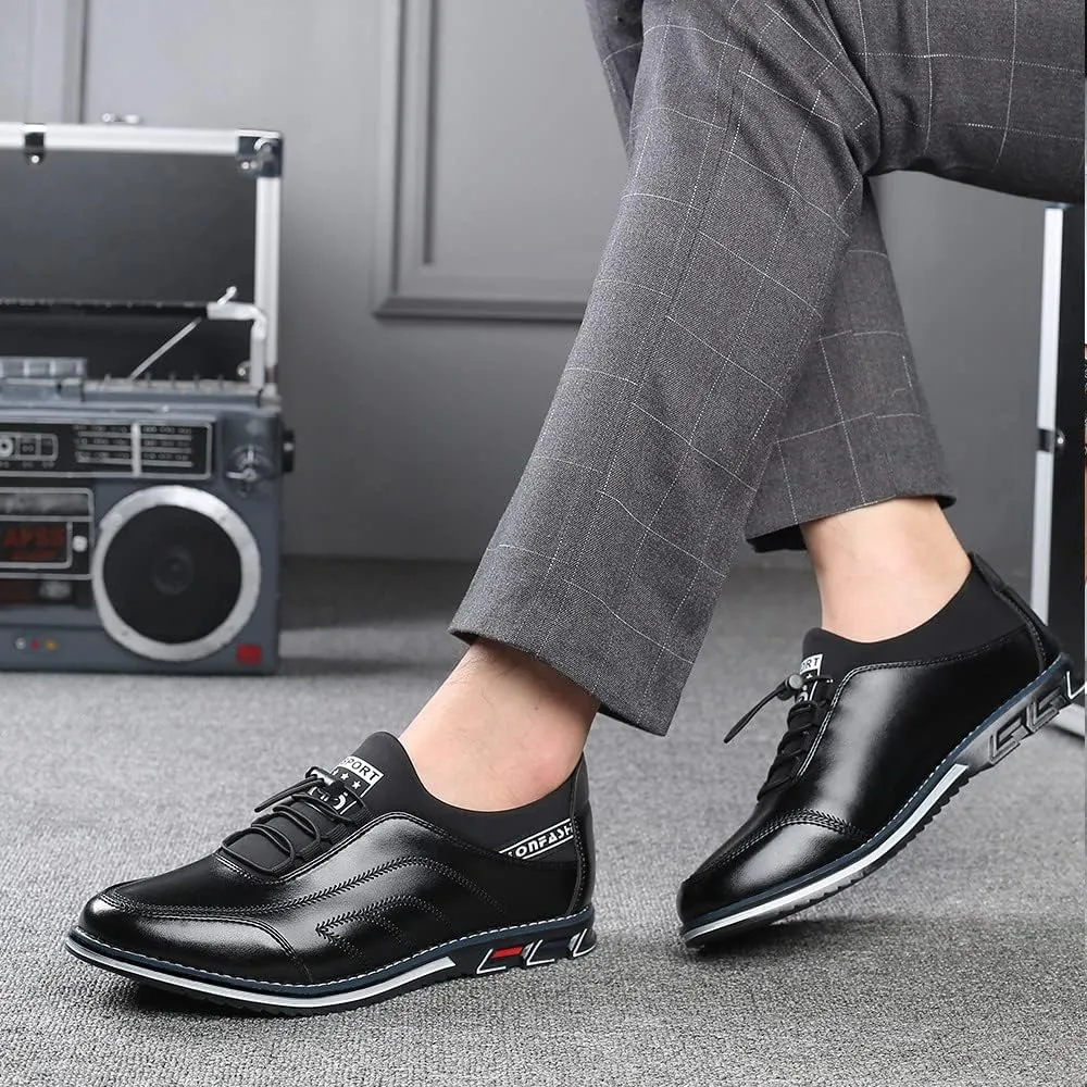 Santimon Mens Casual Leather Drawstring Slip-On Sneakers Business Formal Walking Comfort Driving Lofers Classic Moccasin Shoes