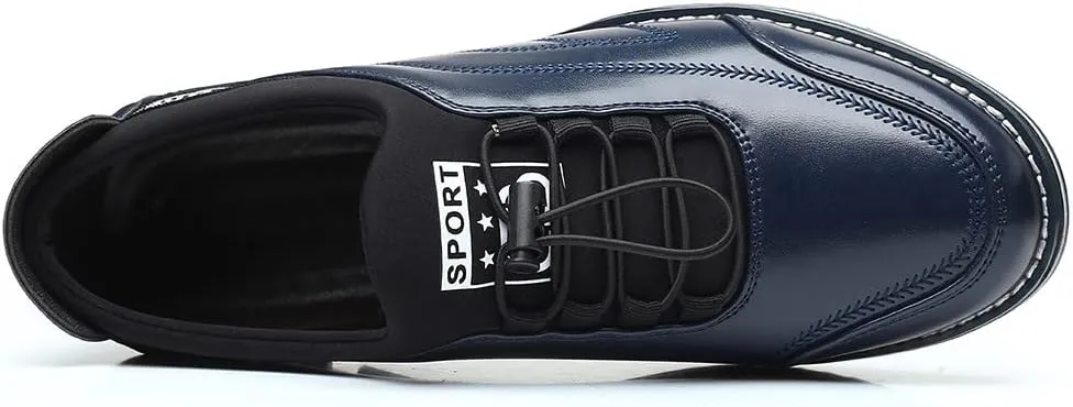 Santimon Mens Casual Leather Drawstring Slip-On Sneakers Business Formal Walking Comfort Driving Lofers Classic Moccasin Shoes