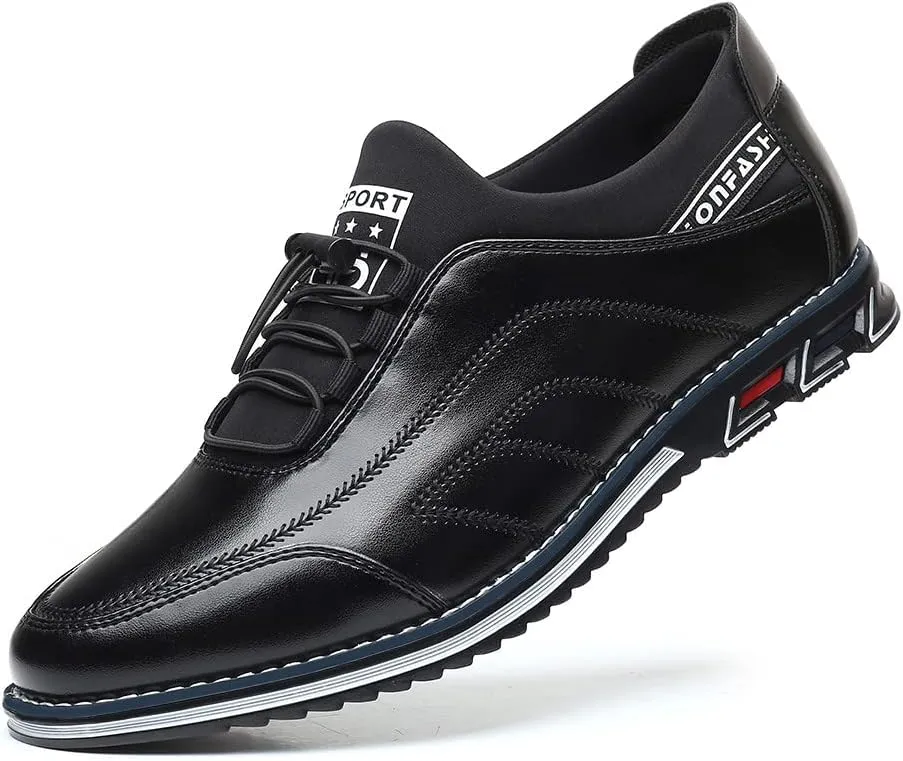 Santimon Mens Casual Leather Drawstring Slip-On Sneakers Business Formal Walking Comfort Driving Lofers Classic Moccasin Shoes