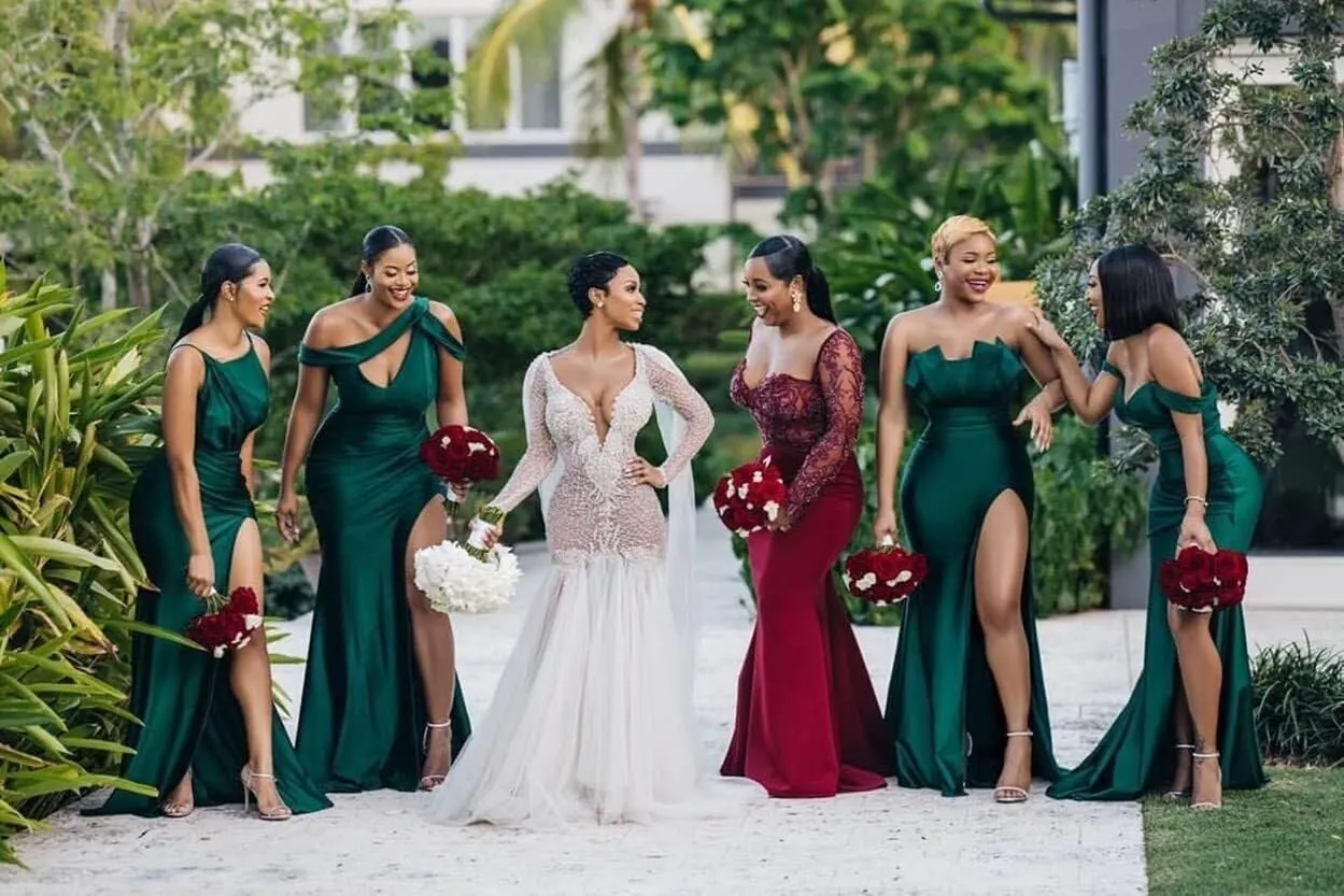 Satin Bridesmaid Dress for Women One Shoulder Mermaid Prom Dresses with Split Formal Evening Party Gowns MN458