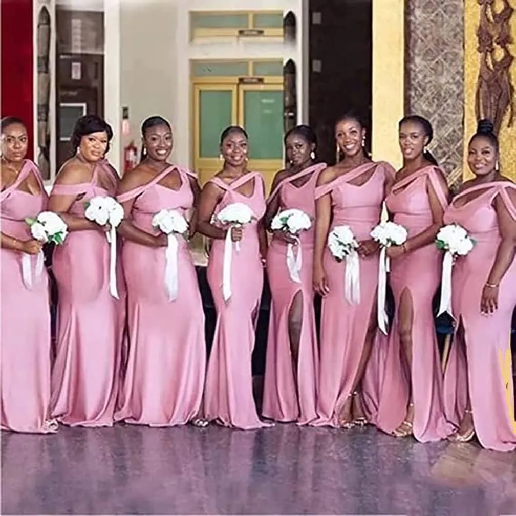 Satin Bridesmaid Dress for Women One Shoulder Mermaid Prom Dresses with Split Formal Evening Party Gowns MN458