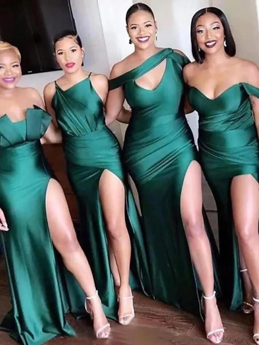 Satin Bridesmaid Dress for Women One Shoulder Mermaid Prom Dresses with Split Formal Evening Party Gowns MN458