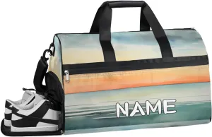 Seaside Summer Watercolor Sports Gym Bag with Wet Pocket & Shoes Compartment Travel Duffel Bag for Women Men Custom Sports Gym Bag Personalized Overnight Stay Weekend Tote Beach Luggage