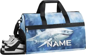 Shark Ocean Watercolor Sports Gym Bag with Wet Pocket & Shoes Compartment Travel Duffel Bag for Women Men Custom Sports Gym Bag Personalized Overnight Stay Weekend Tote Beach Luggage