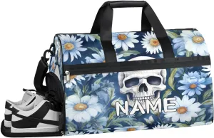 Skull Daisy Watercolor Sports Gym Bag with Wet Pocket & Shoes Compartment Travel Duffel Bag for Women Men Custom Sports Gym Bag Personalized Overnight Stay Weekend Tote Beach Luggage