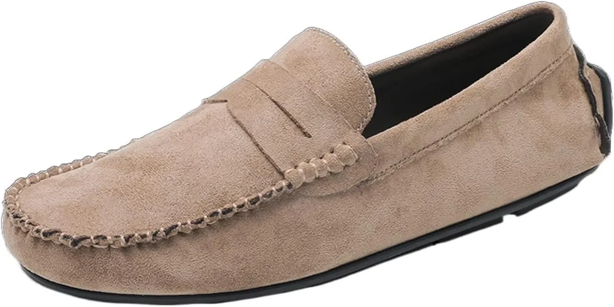 Smoking Loafer for Men Genuine Leather Round Toe Suede Vamp Penny Loafer Resistant Lightweight Anti-Slip Flat Heel Flexible Outdoor Slip On