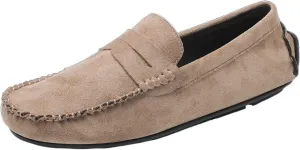 Smoking Loafer for Men Genuine Leather Round Toe Suede Vamp Penny Loafer Resistant Lightweight Anti-Slip Flat Heel Flexible Outdoor Slip On
