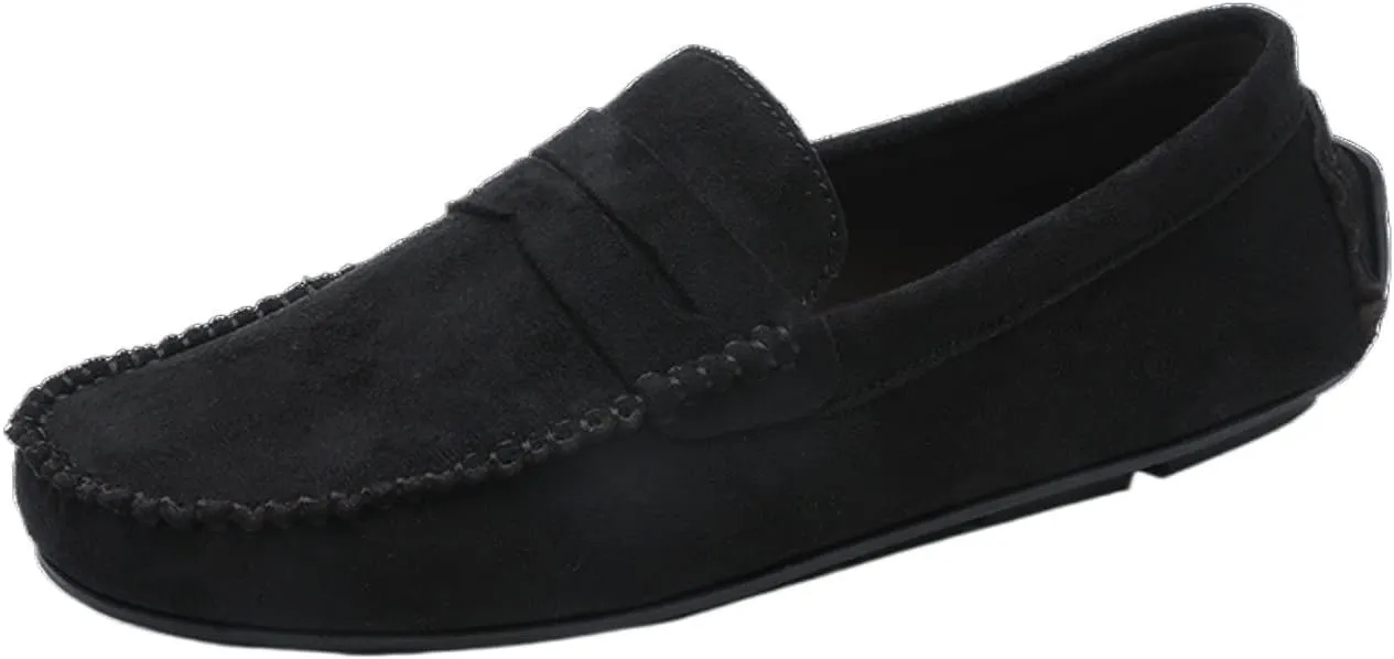 Smoking Loafer for Men Genuine Leather Round Toe Suede Vamp Penny Loafer Resistant Lightweight Anti-Slip Flat Heel Flexible Outdoor Slip On