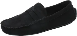 Smoking Loafer for Men Genuine Leather Round Toe Suede Vamp Penny Loafer Resistant Lightweight Anti-Slip Flat Heel Flexible Outdoor Slip On