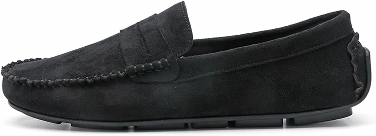 Smoking Loafer for Men Suede Vamp Penny Loafer Stitching Details Round Toe Flat Heel Flexible Anti-Slip Resistant Casual Slip on for Any Attire
