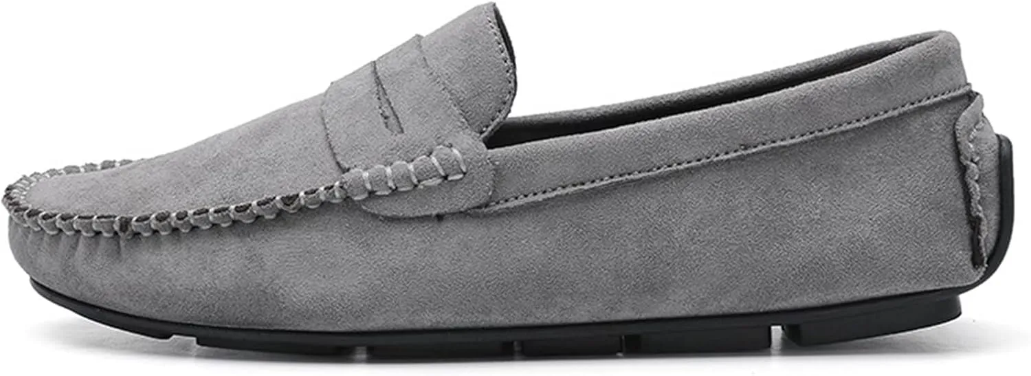 Smoking Loafer for Men Suede Vamp Penny Loafer Stitching Details Round Toe Flat Heel Flexible Anti-Slip Resistant Casual Slip on for Any Attire
