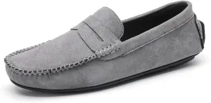 Smoking Loafer for Men Suede Vamp Penny Loafer Stitching Details Round Toe Flat Heel Flexible Anti-Slip Resistant Casual Slip on for Any Attire