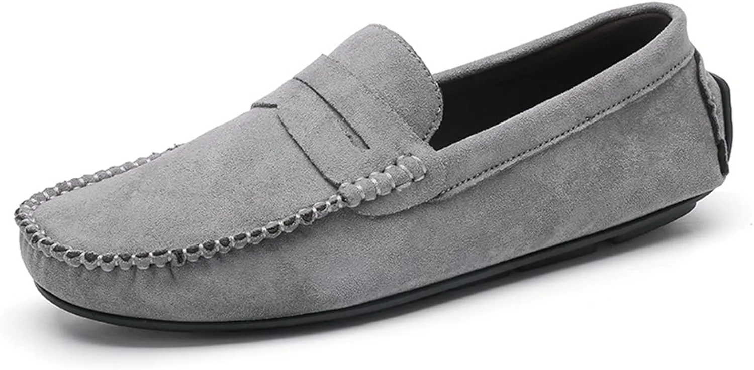 Smoking Loafer for Men Suede Vamp Penny Loafer Stitching Details Round Toe Flat Heel Flexible Anti-Slip Resistant Casual Slip on for Any Attire