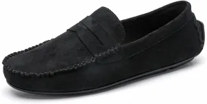 Smoking Loafer for Men Suede Vamp Penny Loafer Stitching Details Round Toe Flat Heel Flexible Anti-Slip Resistant Casual Slip on for Any Attire