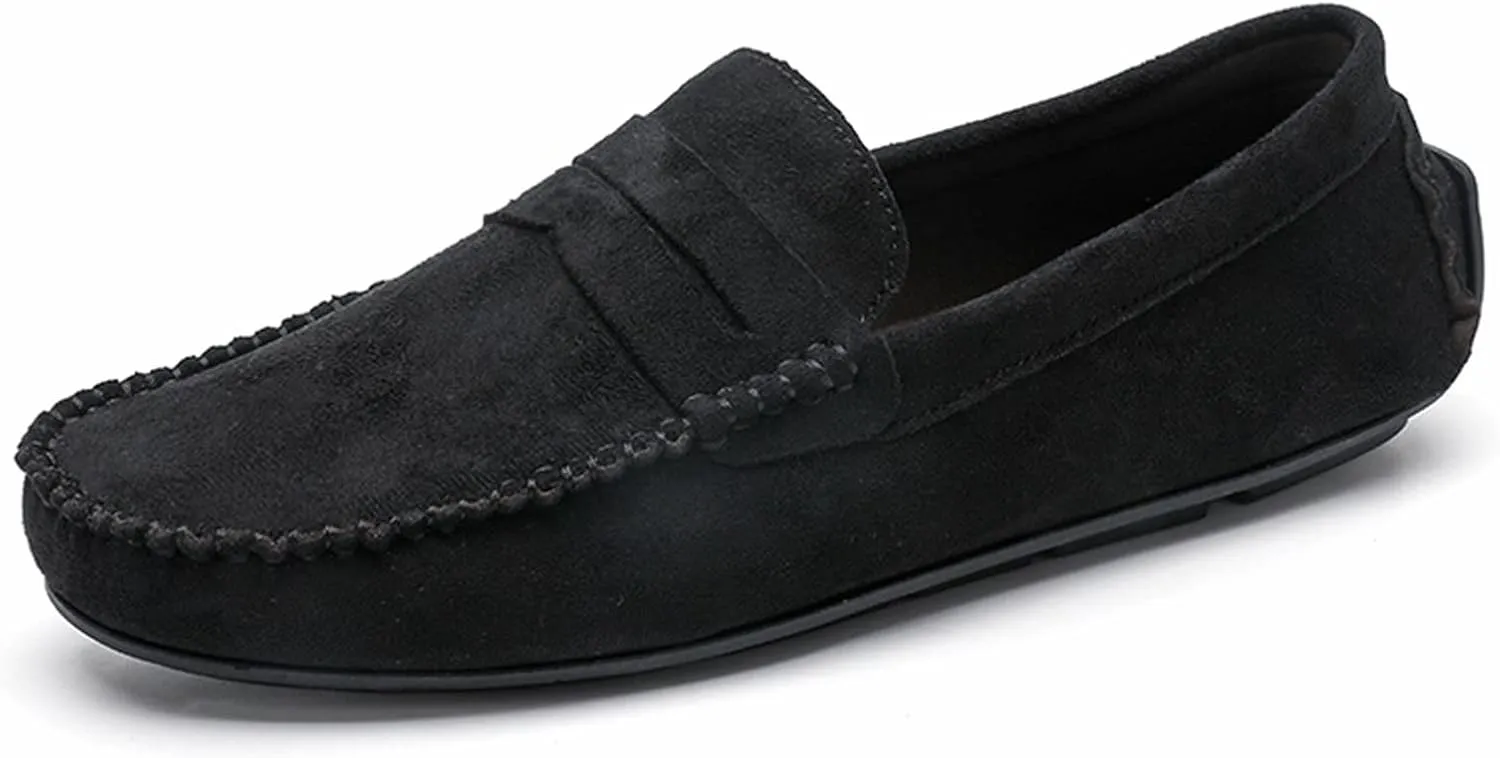 Smoking Loafer for Men Suede Vamp Penny Loafer Stitching Details Round Toe Flat Heel Flexible Anti-Slip Resistant Casual Slip on for Any Attire