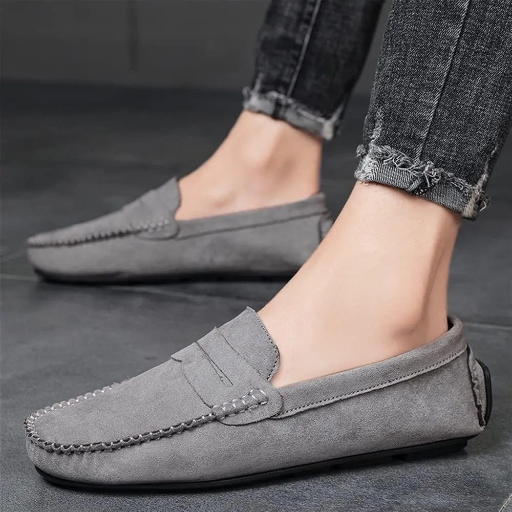 Smoking Loafer Shoes for Men Genuine Leather Round Toe Suede Vamp Penny Loafer Flexible Resistant Lightweight Anti-Slip Flat Heel Outdoor Slip On