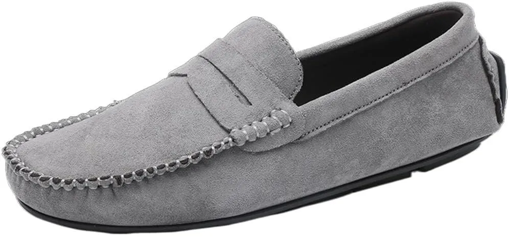 Smoking Loafer Shoes for Men Genuine Leather Round Toe Suede Vamp Penny Loafer Flexible Resistant Lightweight Anti-Slip Flat Heel Outdoor Slip On