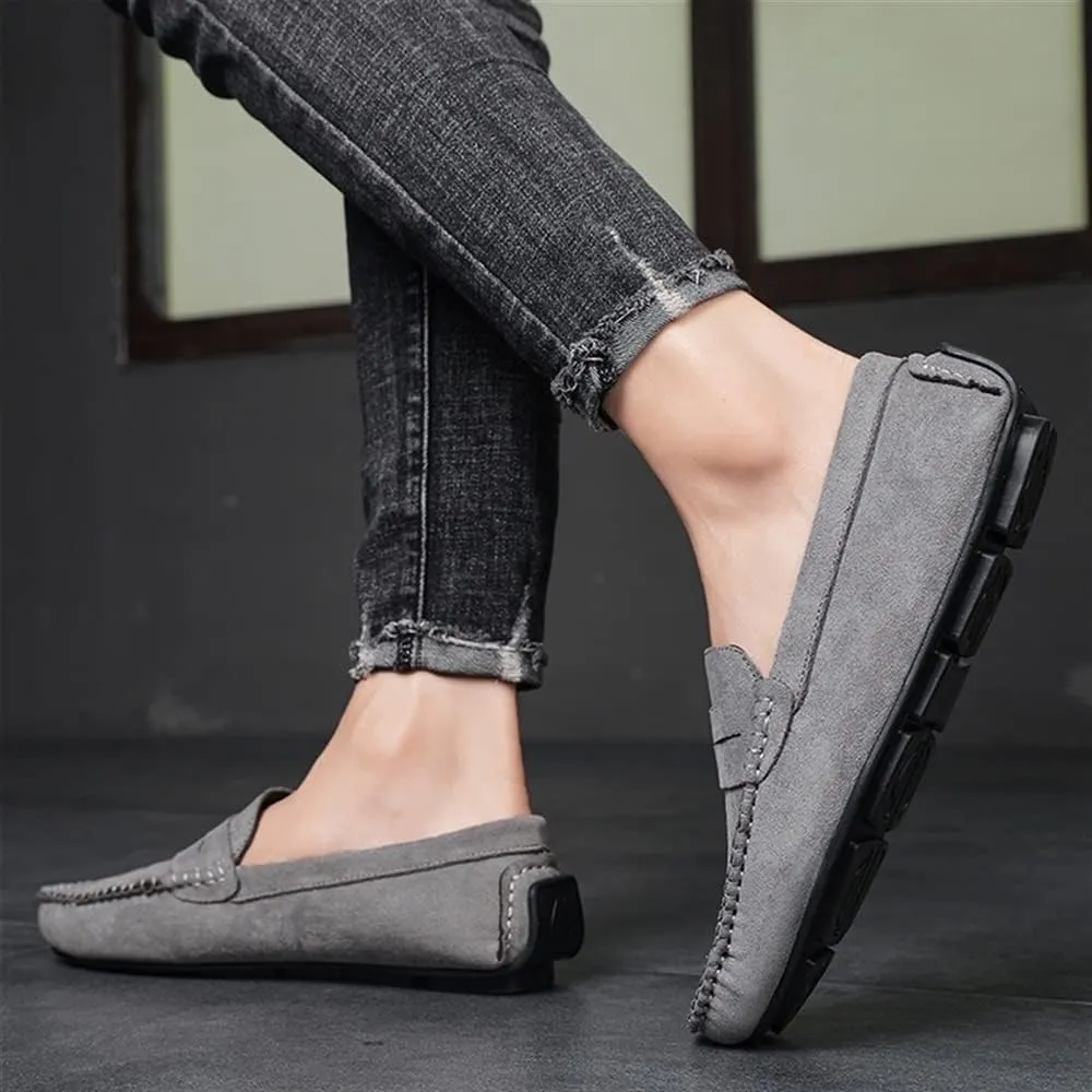 Smoking Loafer Shoes for Men Genuine Leather Round Toe Suede Vamp Penny Loafer Flexible Resistant Lightweight Anti-Slip Flat Heel Outdoor Slip On