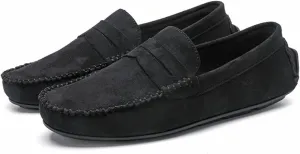 Smoking Loafer Shoes for Men Genuine Leather Round Toe Suede Vamp Penny Loafer Flexible Resistant Lightweight Anti-Slip Flat Heel Outdoor Slip On
