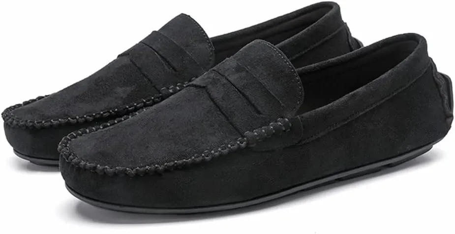Smoking Loafer Shoes for Men Genuine Leather Round Toe Suede Vamp Penny Loafer Flexible Resistant Lightweight Anti-Slip Flat Heel Outdoor Slip On