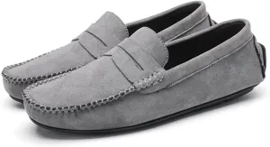 Smoking Loafer Shoes for Men Genuine Leather Round Toe Suede Vamp Penny Loafer Flexible Resistant Lightweight Anti-Slip Flat Heel Outdoor Slip On