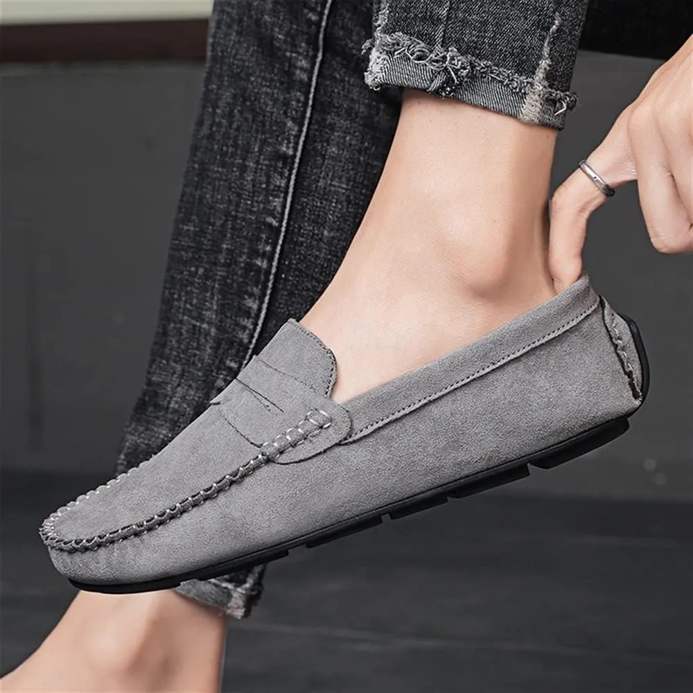Smoking Loafer Shoes for Men Genuine Leather Round Toe Suede Vamp Penny Loafer Flexible Resistant Lightweight Anti-Slip Flat Heel Outdoor Slip On
