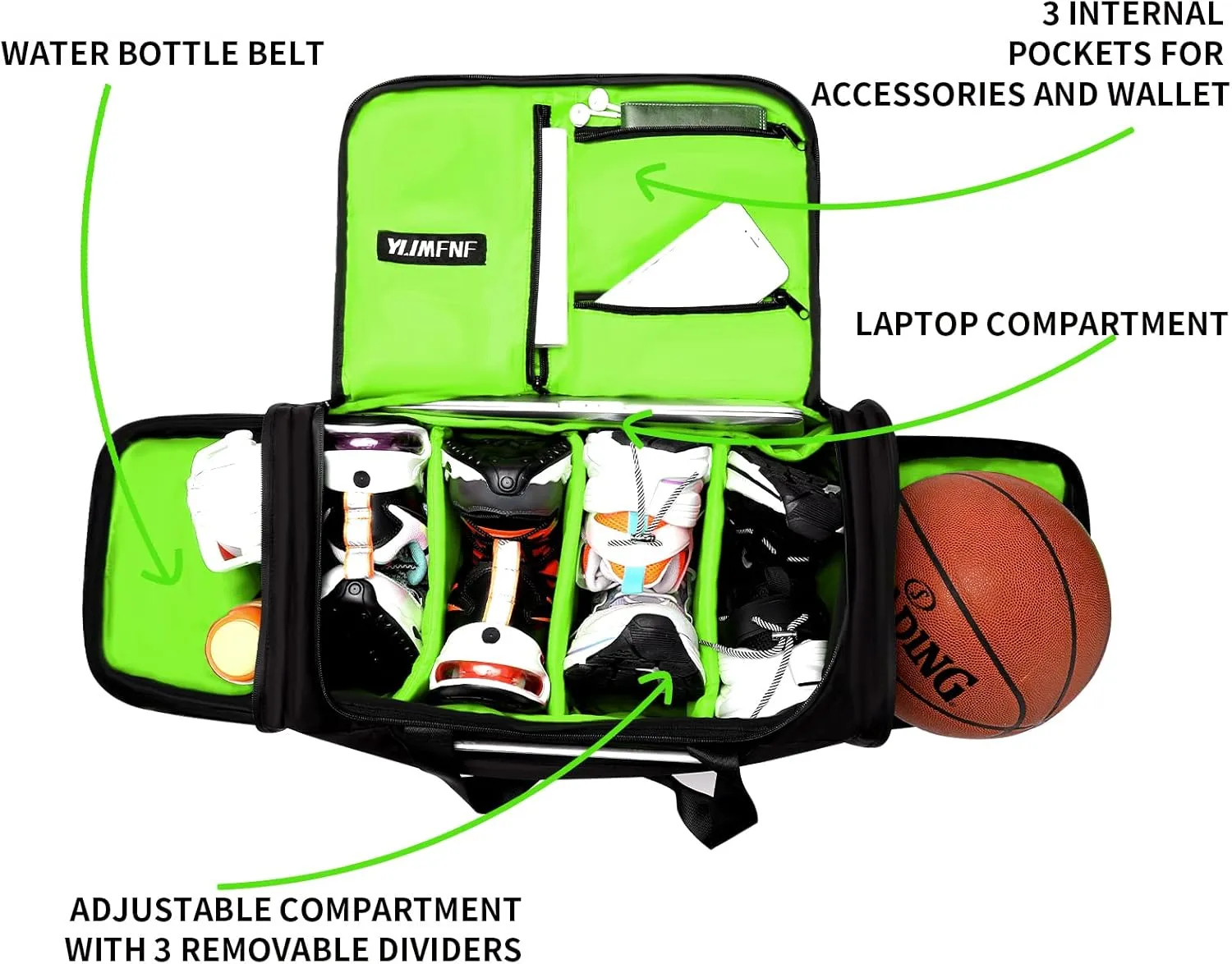 Sneaker Bag for Travel, Premium Multi-functional Duffel Bag, Gym Training Bag With 3 Adjustable Compartment Dividers, Waterproof Outdoor Sports Bag, green