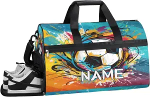 Soccer Sports Graffiti Sports Gym Bag with Wet Pocket & Shoes Compartment Travel Duffel Bag for Women Men Custom Sports Gym Bag Personalized Overnight Stay Weekend Tote Beach Luggage