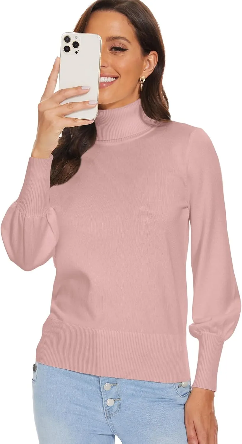 Spicy Sandia Women's Turtleneck Mock Neck Sweater Long Sleeves Casual Dressy Knit Pullover Tops Fall Winter Trendy