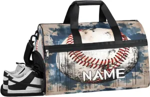 Sports Baseball Watercolor Sports Gym Bag with Wet Pocket & Shoes Compartment Travel Duffel Bag for Women Men Custom Sports Gym Bag Personalized Overnight Stay Weekend Tote Beach Luggage
