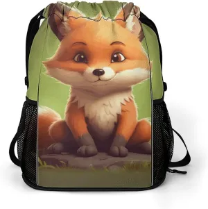 Sports Belt Pocket,Cute Little Fox Drawstring Backpack,drawstring Bag,travel Drawstring Backpack with Side Pocket, 45.5x41.5x36cm, Style